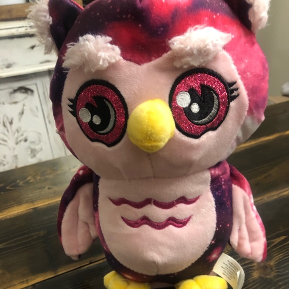 Adorable Set of 3 11" Plush Owls- Purple, Pink & Blue w/Galaxy Pattern on back! - Picture 6 of 7